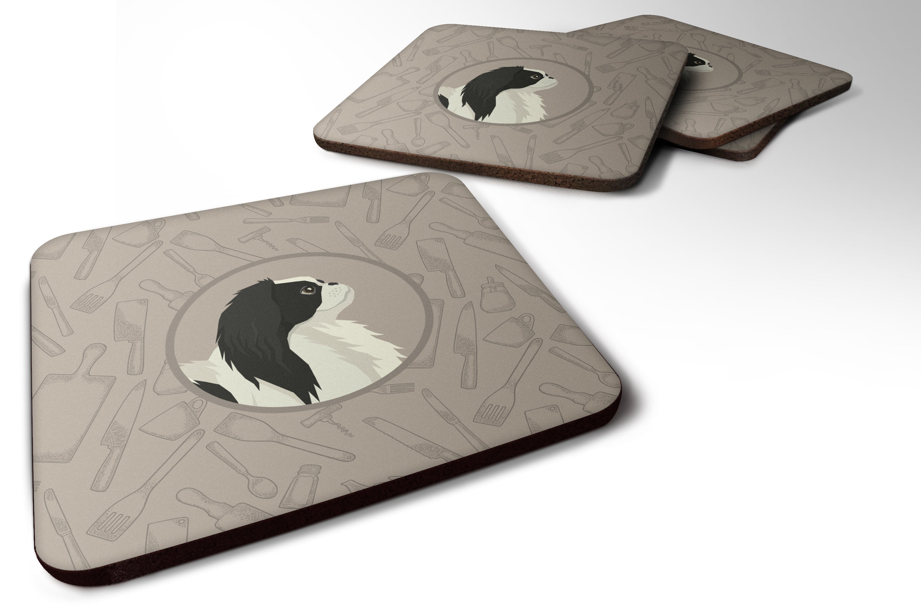 Japanese Chin In the Kitchen Foam Coasters Set of 4 Cup Coasters for Indoor Outdoor, Tabletop Protection, Anti Slip, Mouse pad Material