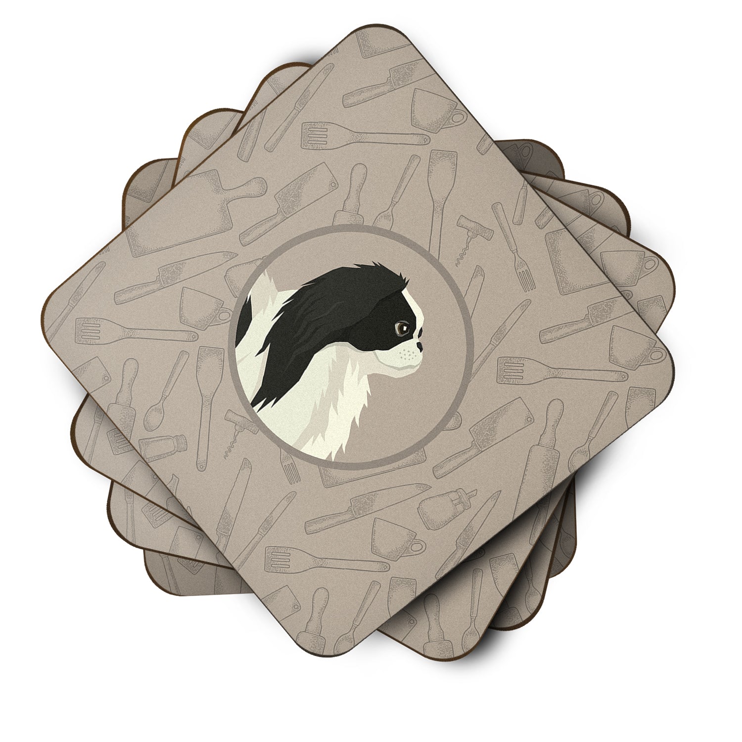 Japanese Chin In the Kitchen Foam Coasters Set of 4 Cup Coasters for Indoor Outdoor, Tabletop Protection, Anti Slip, Mouse pad Material