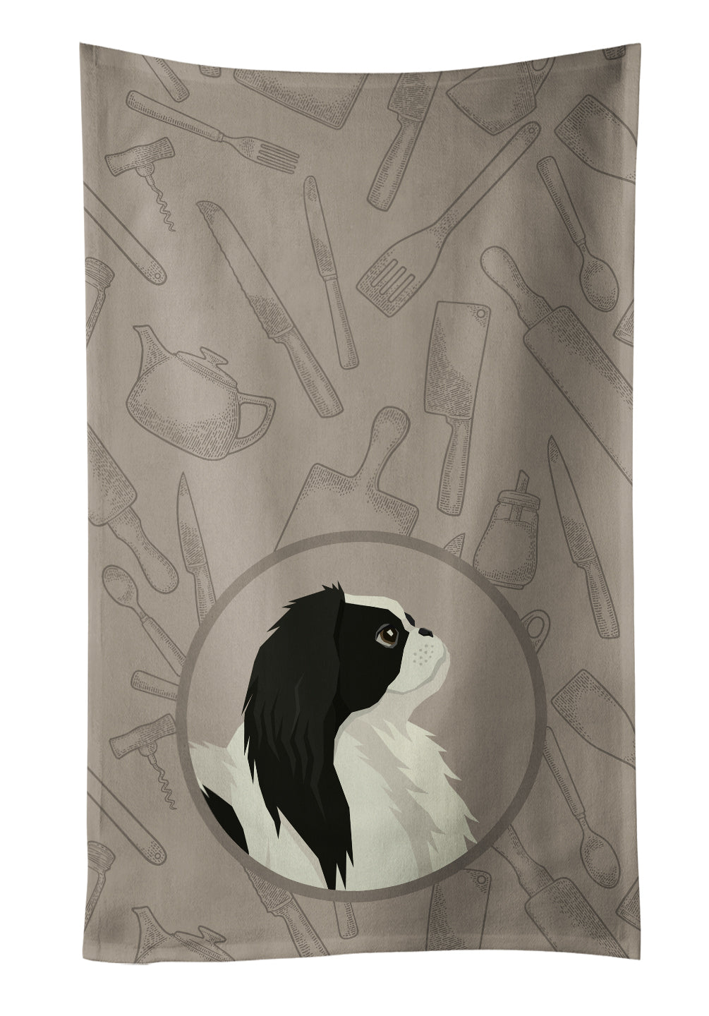 Japanese Chin In the Kitchen Kitchen Towel Velour Plush Front and Cotton Loop Back Machine Washable