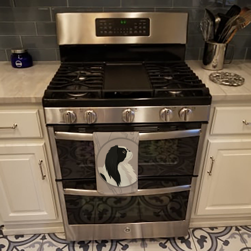 Japanese Chin In the Kitchen Kitchen Towel Velour Plush Front and Cotton Loop Back Machine Washable