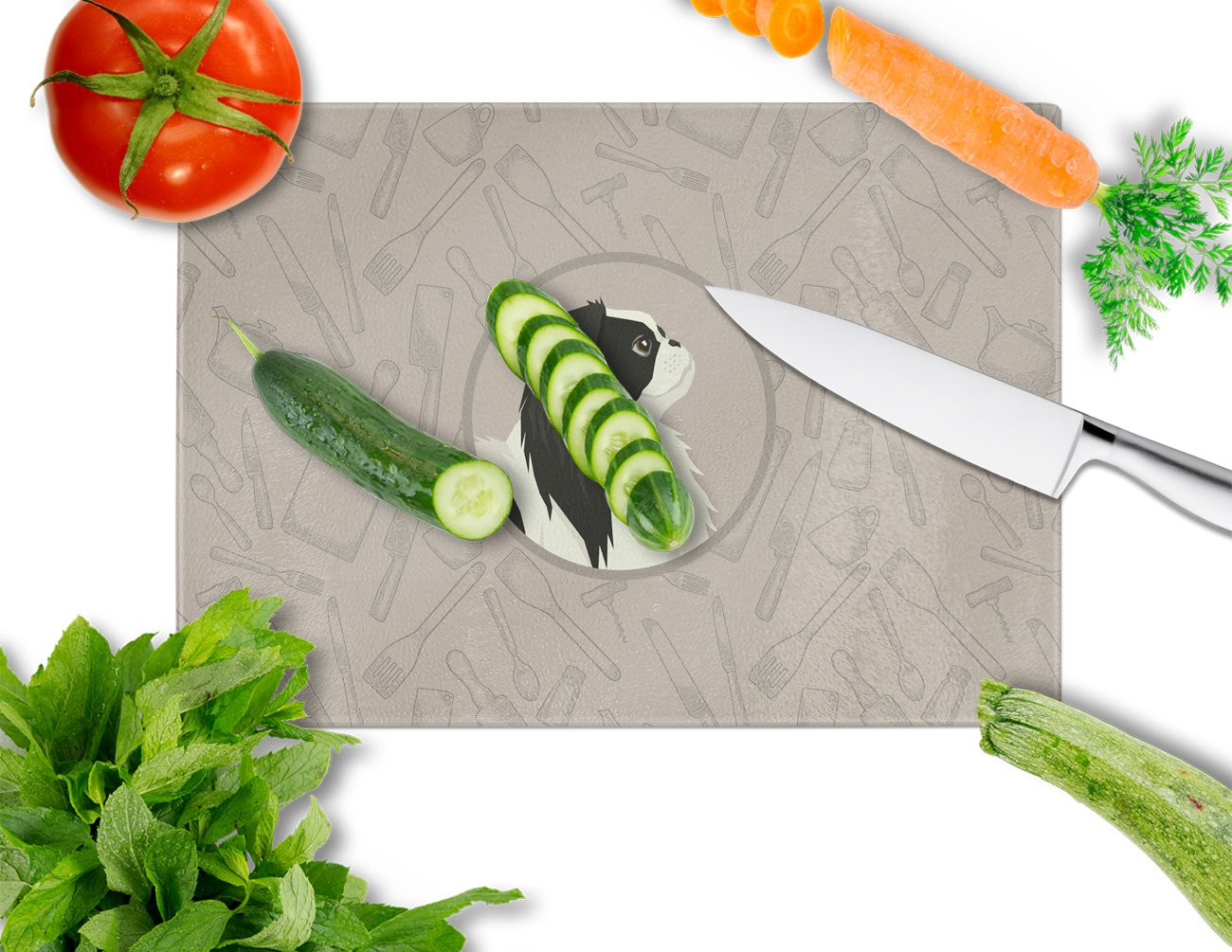 Japanese Chin In the Kitchen Cutting Board Tempered Glass Kitchen Cutting Surface, Heat Resistant Chopping, Non-Slip Feet, Food Prep & Serving