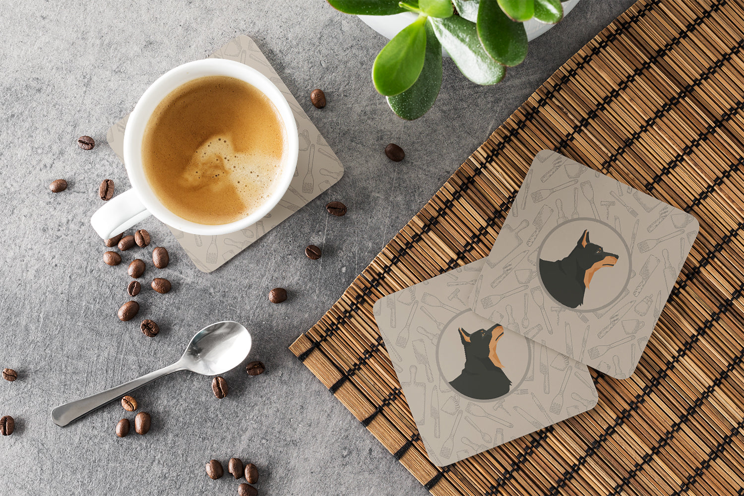 Lancashire Terrier In the Kitchen Foam Coasters Set of 4 Cup Coasters for Indoor Outdoor, Tabletop Protection, Anti Slip, Mouse pad Material