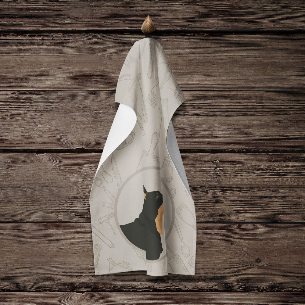 Lancashire Terrier In the Kitchen Kitchen Towel Velour Plush Front and Cotton Loop Back Machine Washable