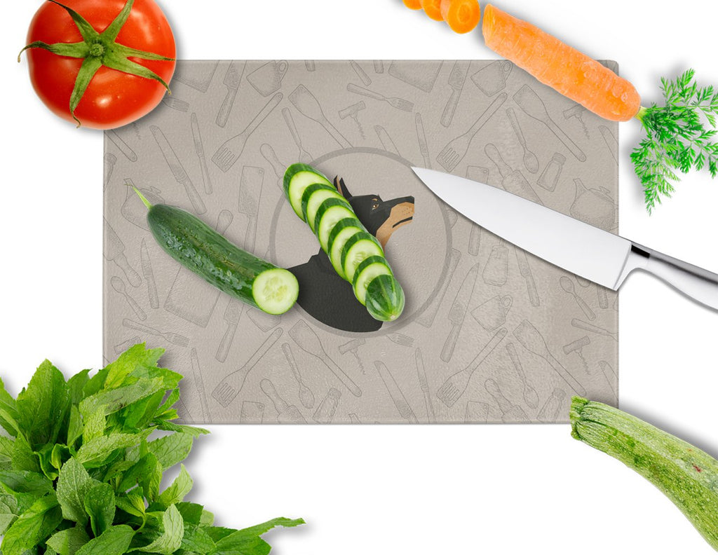 Lancashire Terrier In the Kitchen Cutting Board Tempered Glass Kitchen Cutting Surface, Heat Resistant Chopping, Non-Slip Feet, Food Prep & Serving