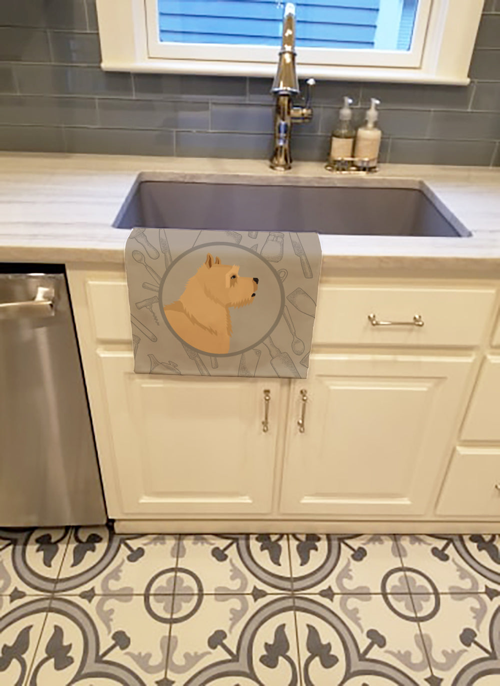 Norwich Terrier In the Kitchen Kitchen Towel Velour Plush Front and Cotton Loop Back Machine Washable