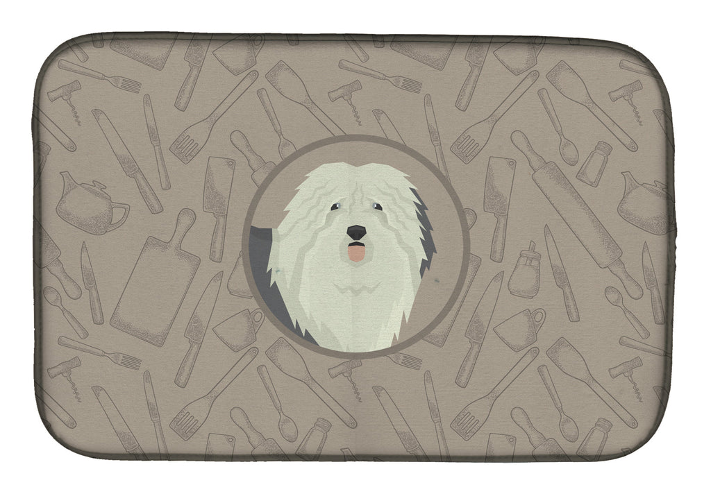 Old English Sheepdog In the Kitchen Dish Drying Mat Absorbent Dish Drying Mat Pad for Kitchen Counter Dish Drainer Mat for Countertop, 14 x 21", Multicolor