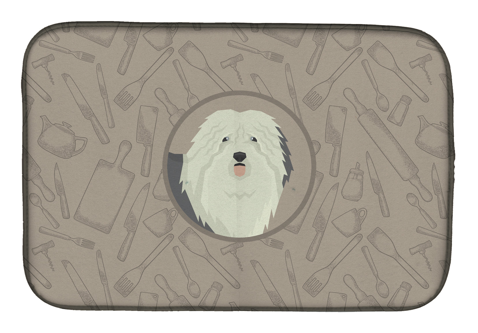 Old English Sheepdog In the Kitchen Dish Drying Mat Absorbent Dish Drying Mat Pad for Kitchen Counter Dish Drainer Mat for Countertop, 14 x 21", Multicolor