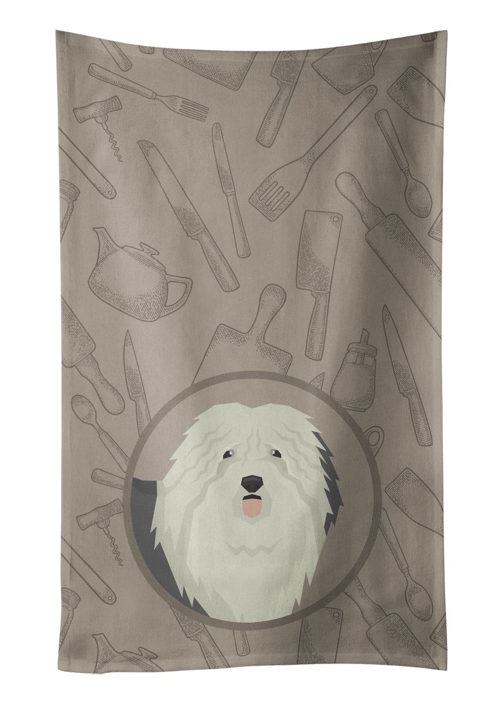 Old English Sheepdog In the Kitchen Kitchen Towel Velour Plush Front and Cotton Loop Back Machine Washable