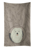 Old English Sheepdog In the Kitchen Kitchen Towel Velour Plush Front and Cotton Loop Back Machine Washable