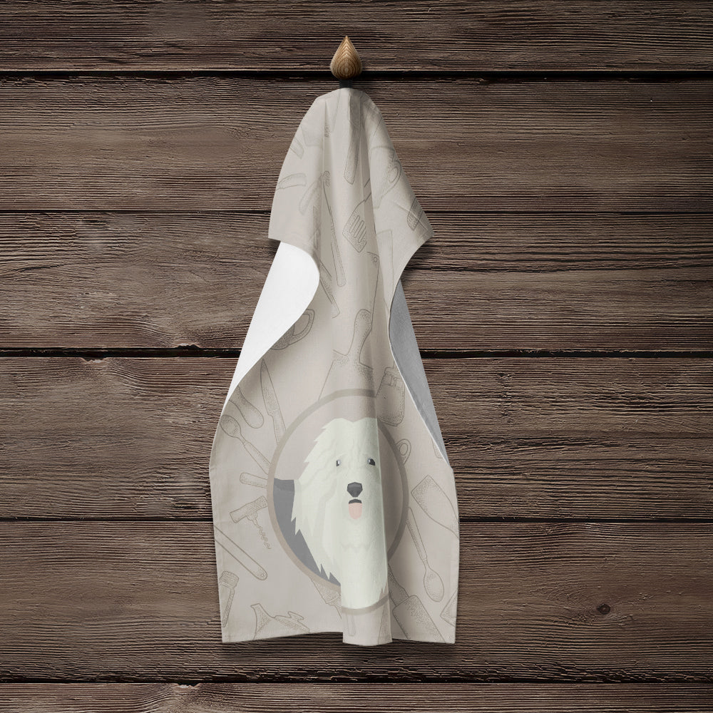Old English Sheepdog In the Kitchen Kitchen Towel Velour Plush Front and Cotton Loop Back Machine Washable