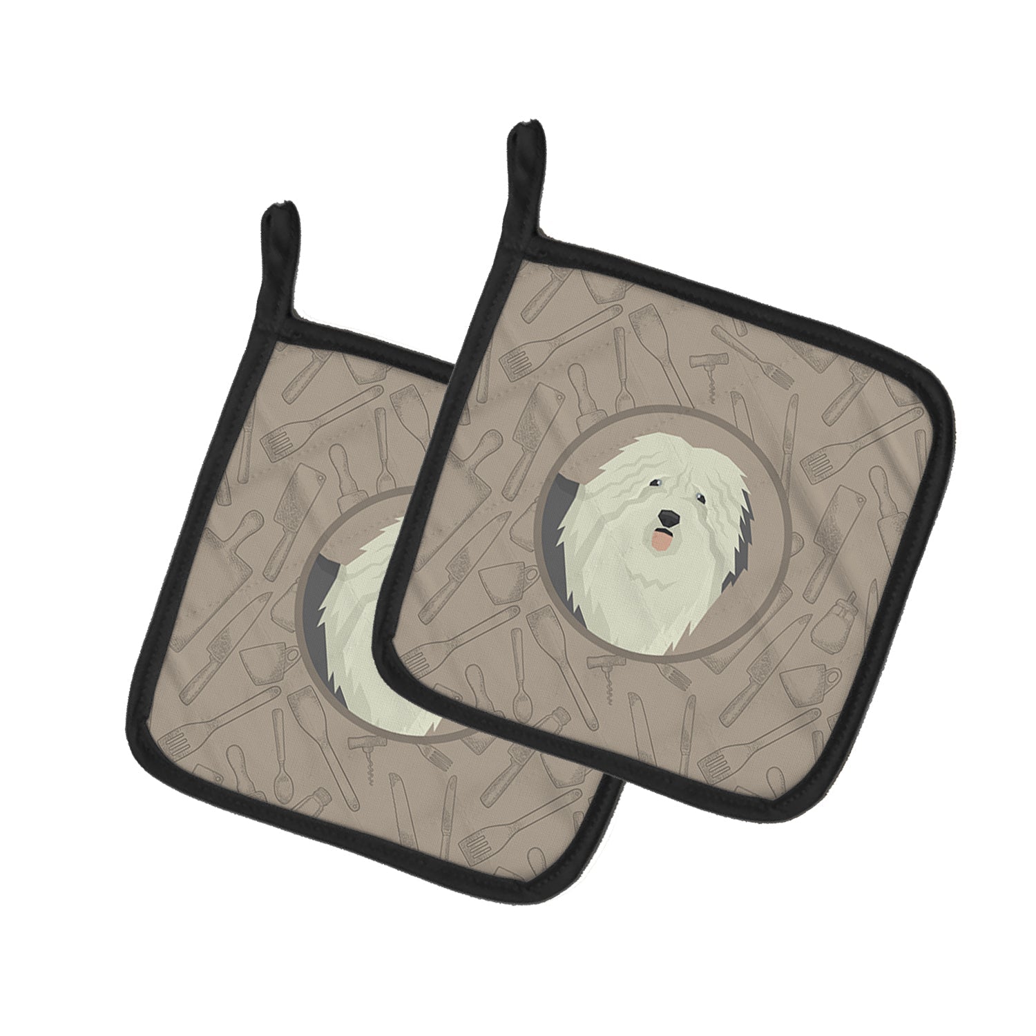 Old English Sheepdog In the Kitchen Pot Holder Set of 2 Heat Resistant Quilted Hot Pads 7.5 x 7.5 Inch, Insulated Kitchen Trivets for Cooking & Baking