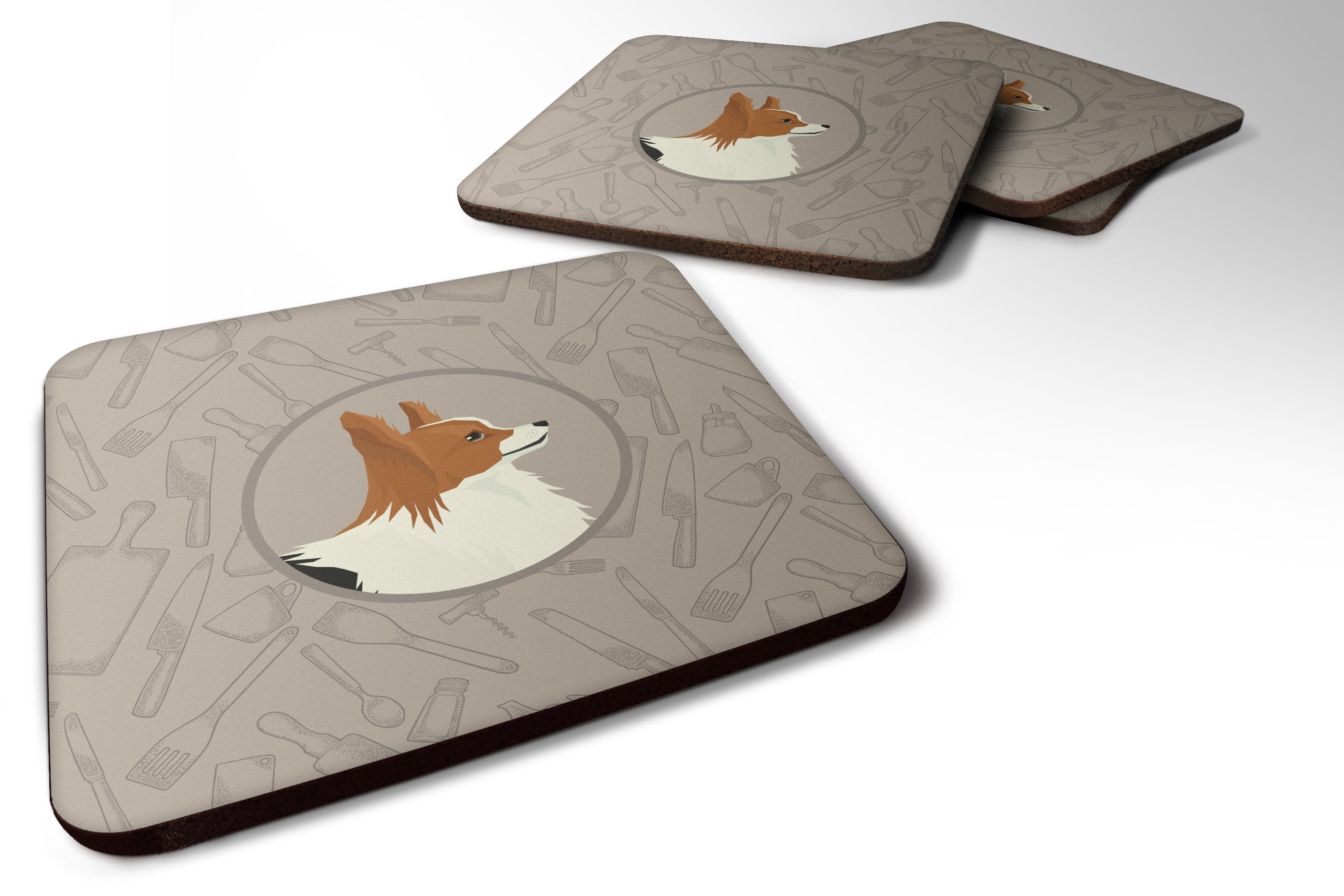 Papillon In the Kitchen Foam Coasters Set of 4 Cup Coasters for Indoor Outdoor, Tabletop Protection, Anti Slip, Mouse pad Material