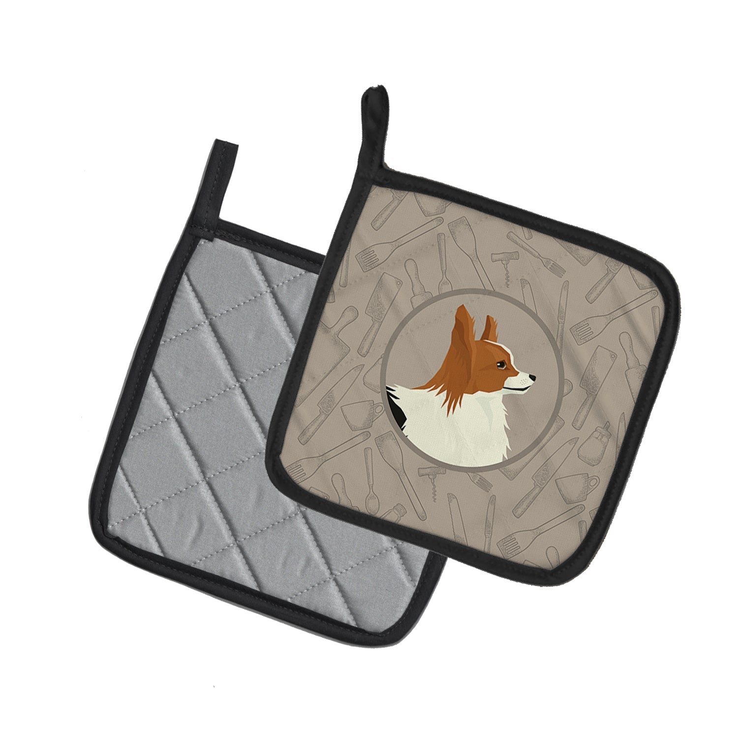 Papillon In the Kitchen Pot Holder Set of 2 Heat Resistant Quilted Hot Pads 7.5 x 7.5 Inch, Insulated Kitchen Trivets for Cooking & Baking