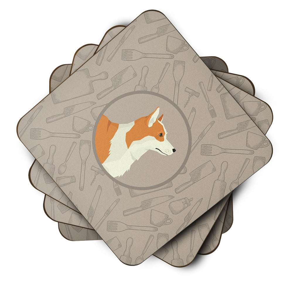Pembroke Corgi In the Kitchen Foam Coasters Set of 4 Cup Coasters for Indoor Outdoor, Tabletop Protection, Anti Slip, Mouse pad Material