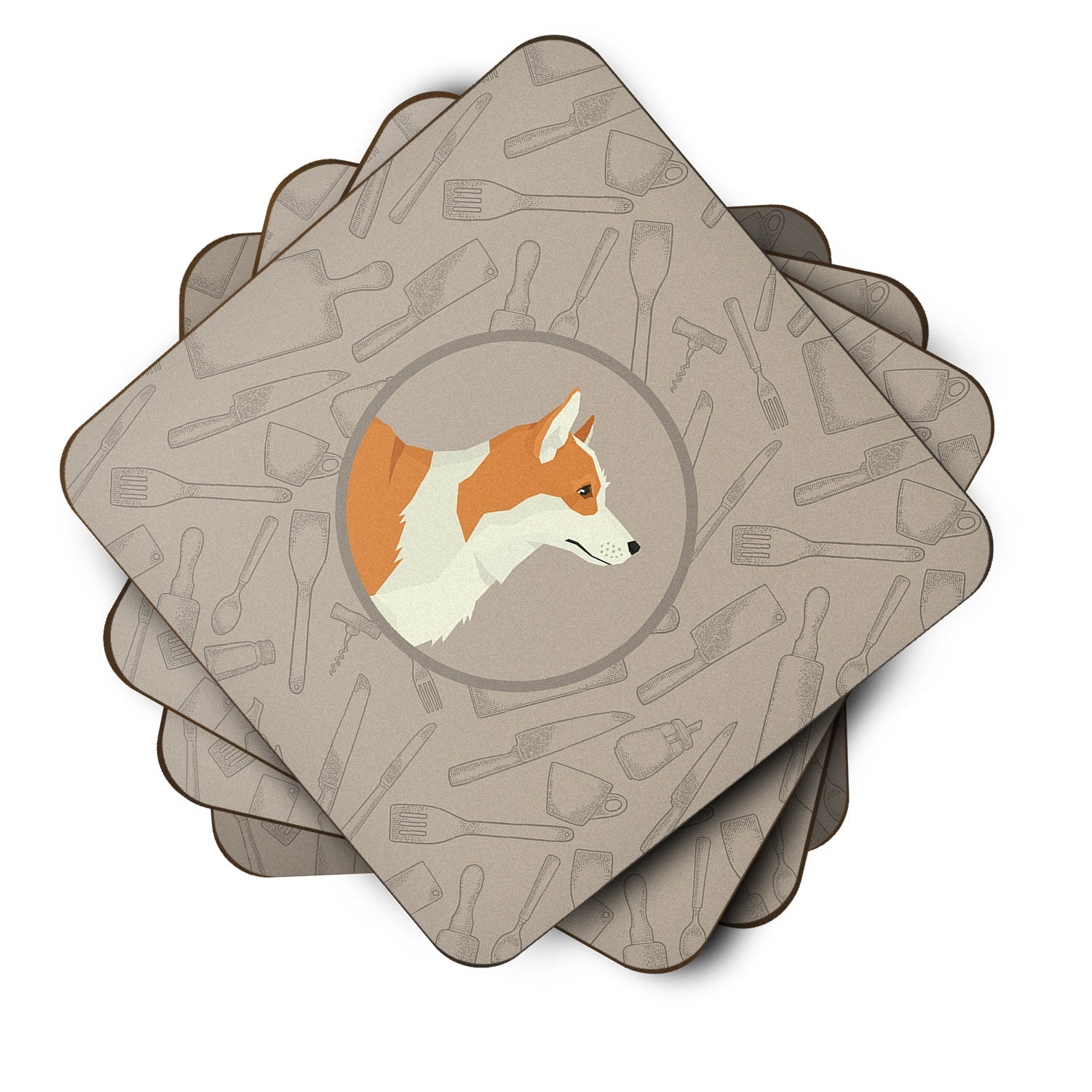 Pembroke Corgi In the Kitchen Foam Coasters Set of 4 Cup Coasters for Indoor Outdoor, Tabletop Protection, Anti Slip, Mouse pad Material