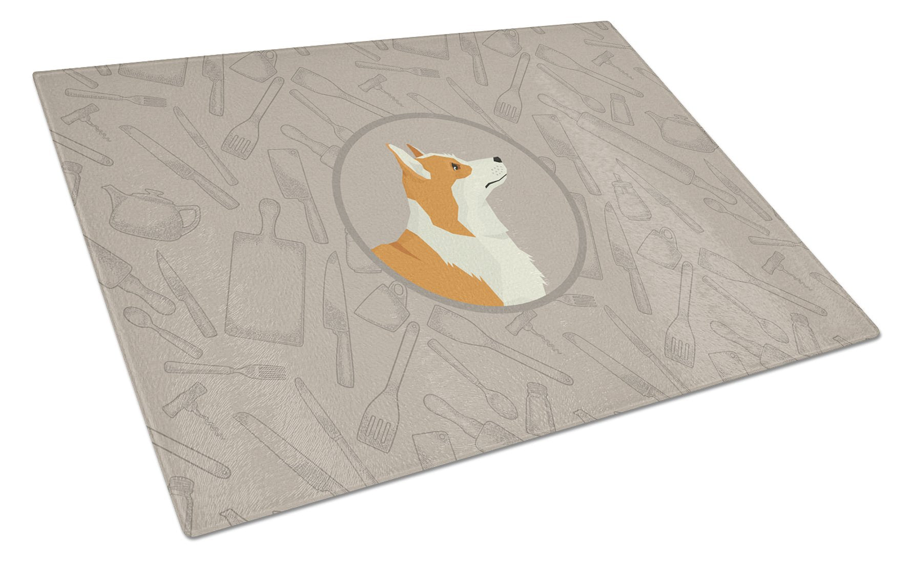 Pembroke Corgi In the Kitchen Cutting Board Tempered Glass Kitchen Cutting Surface, Heat Resistant Chopping, Non-Slip Feet, Food Prep & Serving