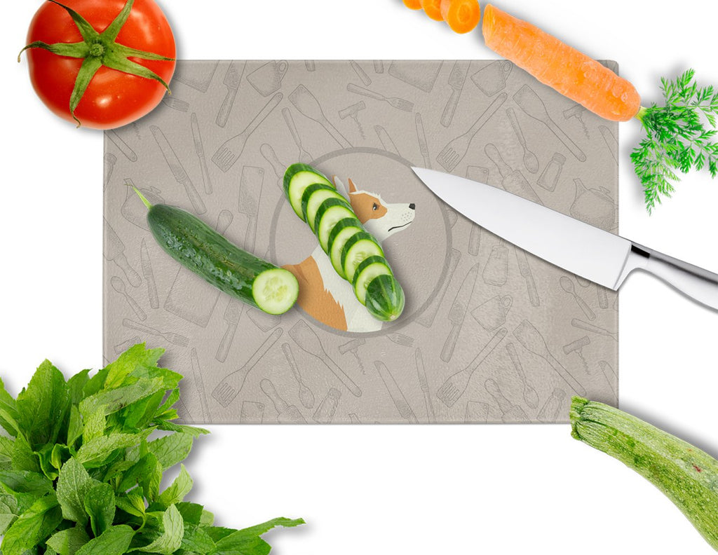 Pembroke Corgi In the Kitchen Cutting Board Tempered Glass Kitchen Cutting Surface, Heat Resistant Chopping, Non-Slip Feet, Food Prep & Serving
