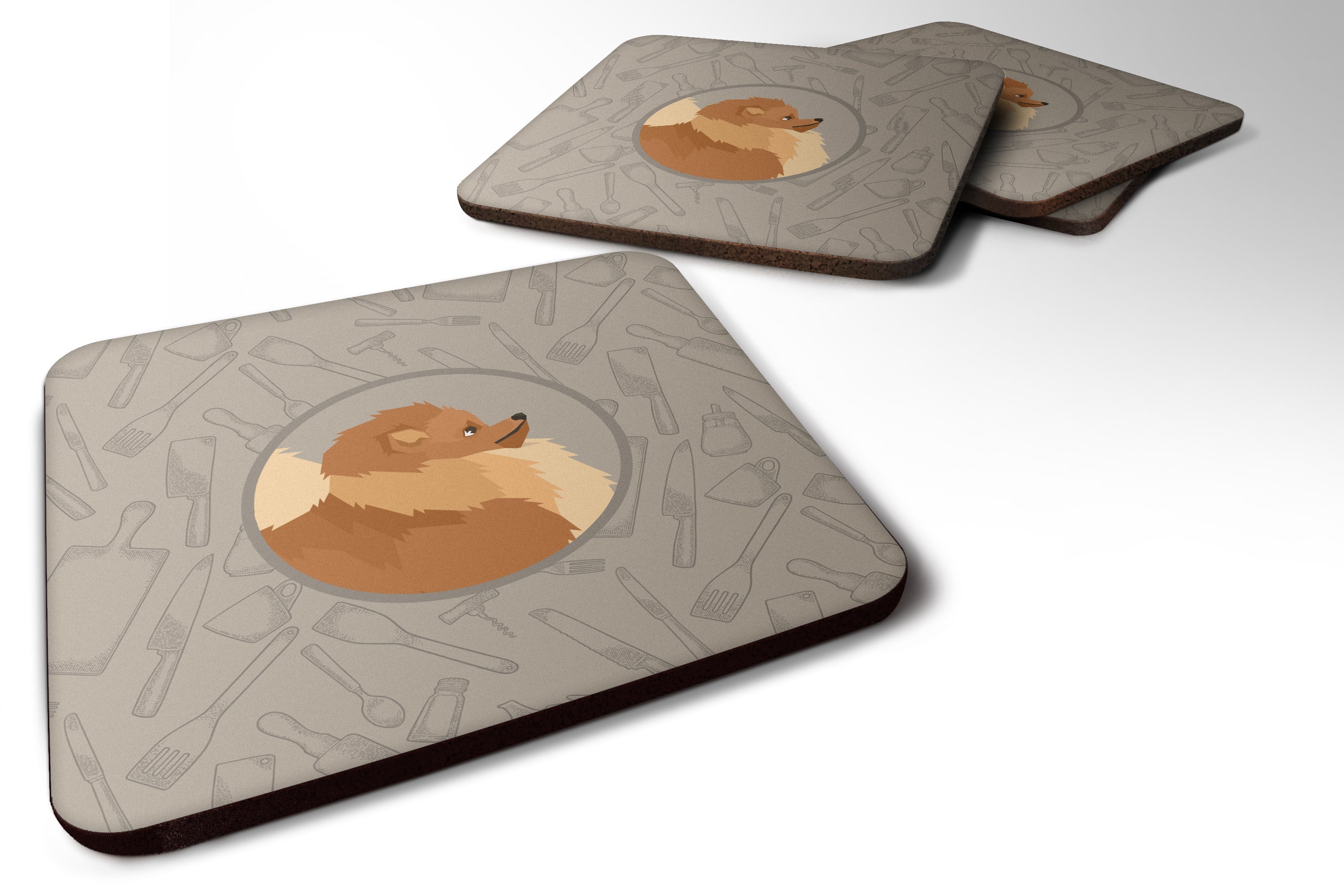 Pomeranian In the Kitchen Foam Coasters Set of 4 Cup Coasters for Indoor Outdoor, Tabletop Protection, Anti Slip, Mouse pad Material