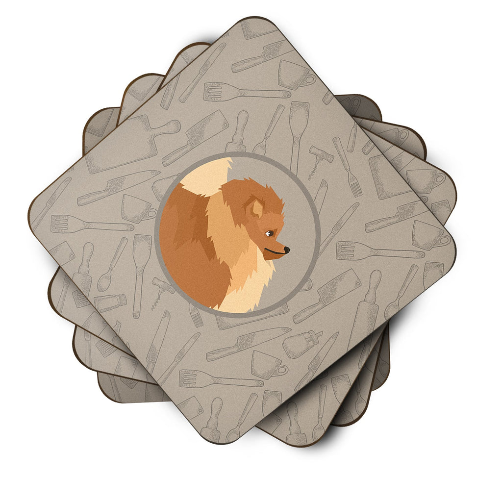 Pomeranian In the Kitchen Foam Coasters Set of 4 Cup Coasters for Indoor Outdoor, Tabletop Protection, Anti Slip, Mouse pad Material