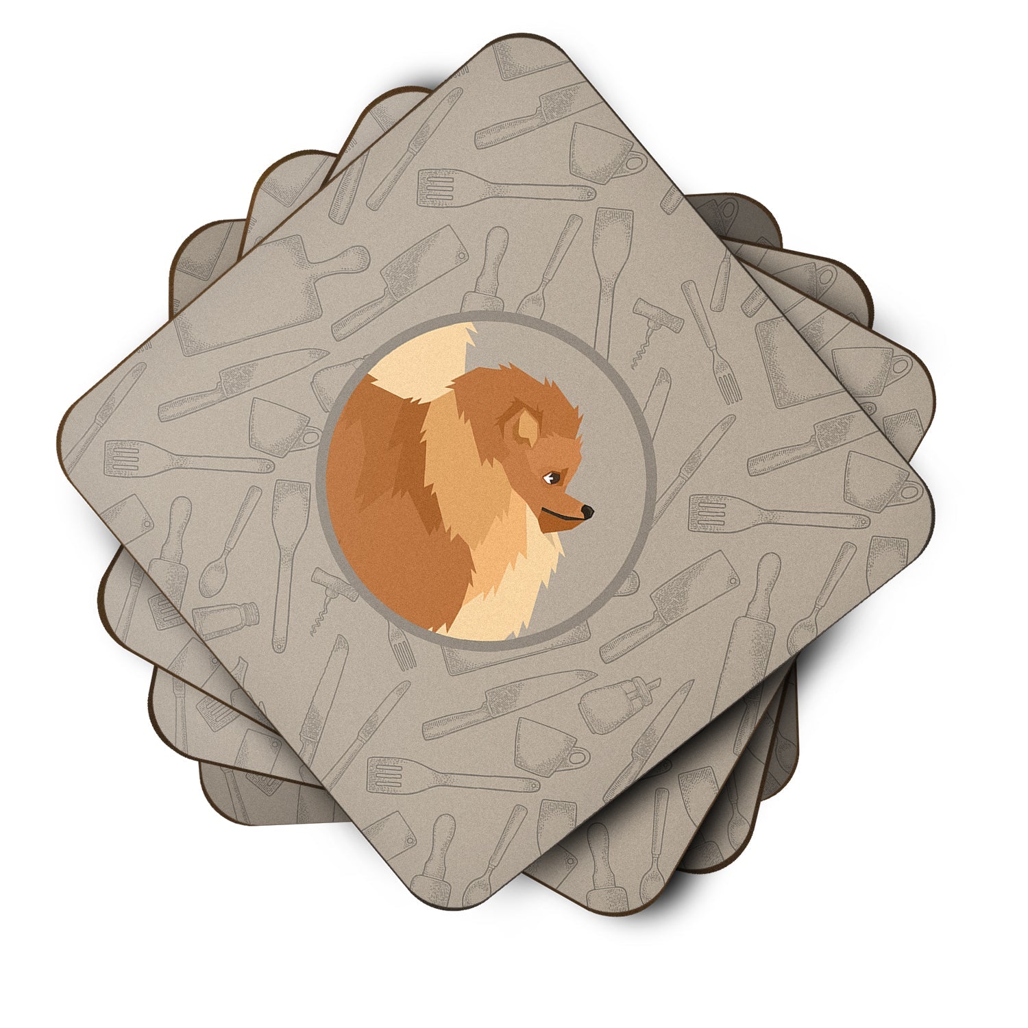Pomeranian In the Kitchen Foam Coasters Set of 4 Cup Coasters for Indoor Outdoor, Tabletop Protection, Anti Slip, Mouse pad Material