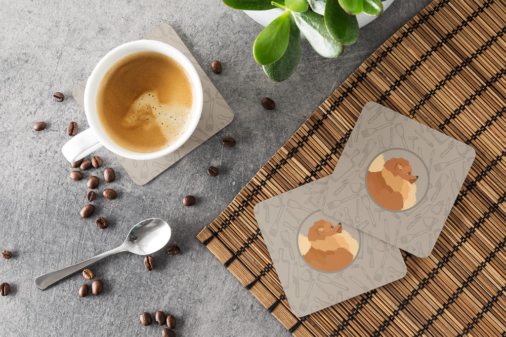 Pomeranian In the Kitchen Foam Coasters Set of 4 Cup Coasters for Indoor Outdoor, Tabletop Protection, Anti Slip, Mouse pad Material