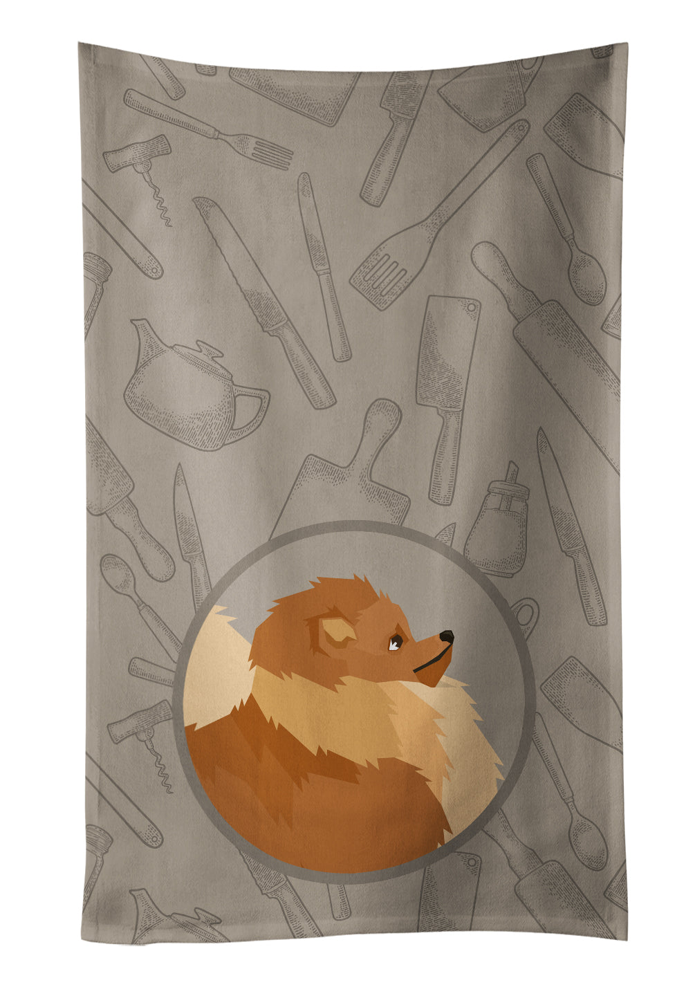 Pomeranian In the Kitchen Kitchen Towel Velour Plush Front and Cotton Loop Back Machine Washable
