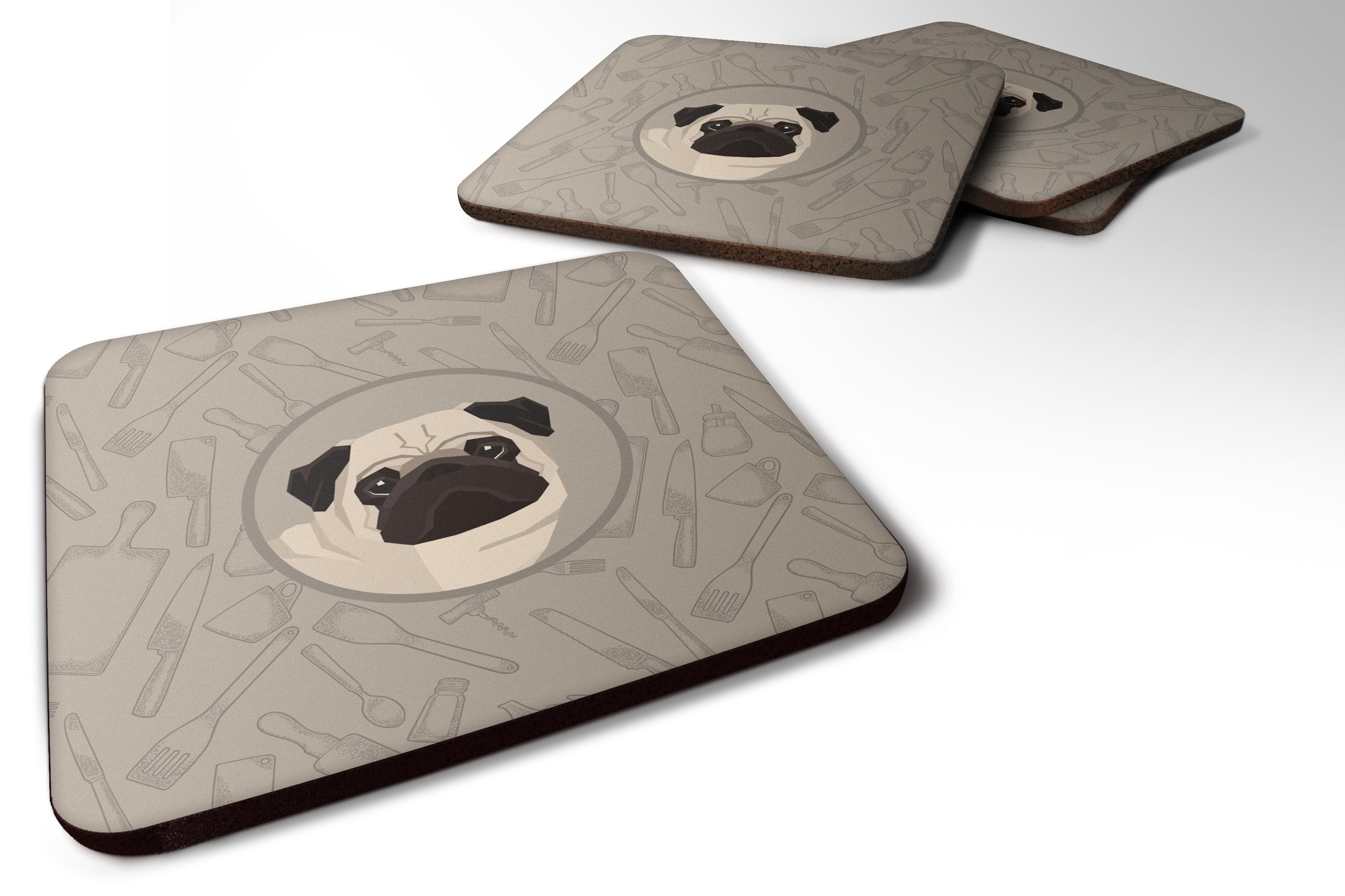 Pug In the Kitchen Foam Coasters Set of 4 Cup Coasters for Indoor Outdoor, Tabletop Protection, Anti Slip, Mouse pad Material