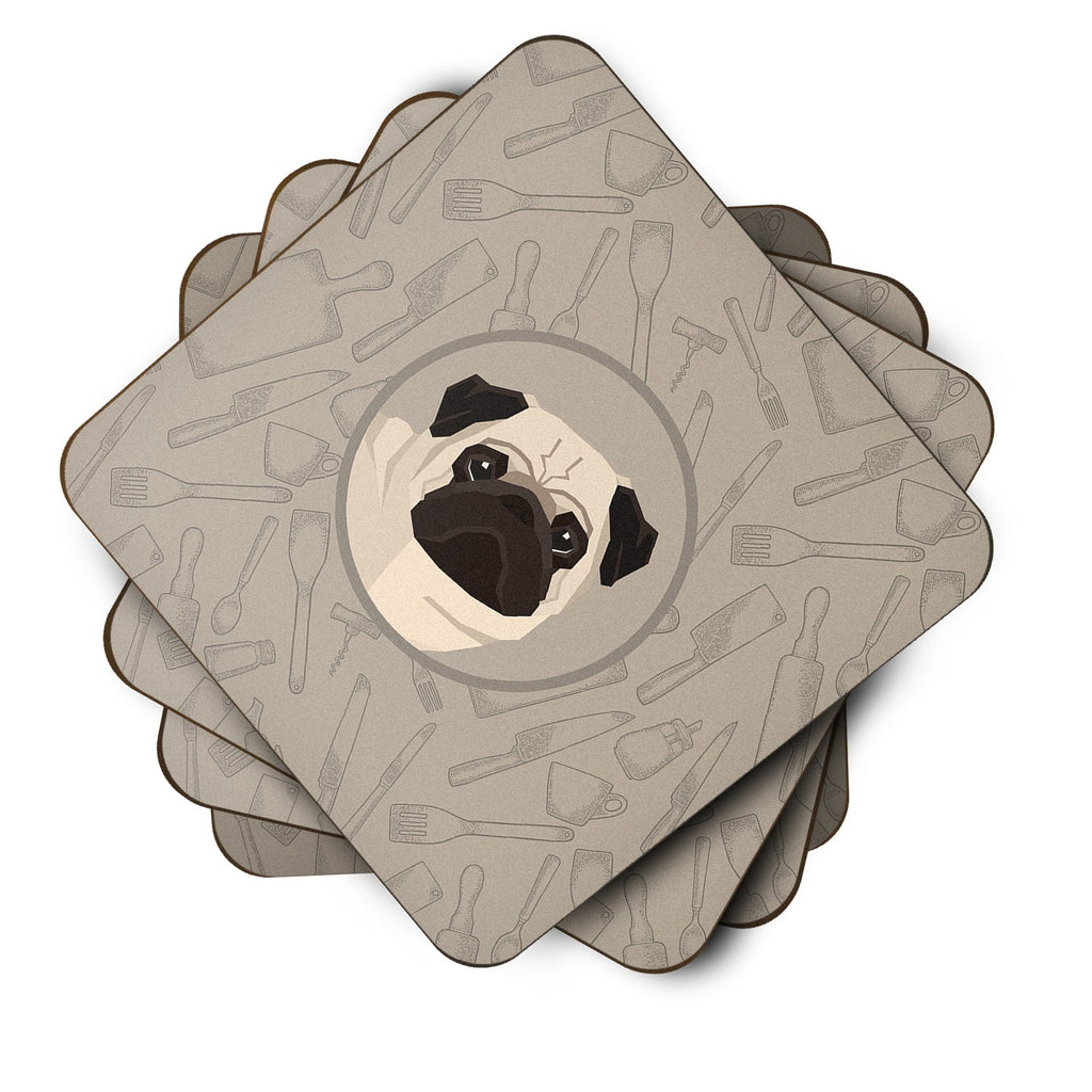 Pug In the Kitchen Foam Coasters Set of 4 Cup Coasters for Indoor Outdoor, Tabletop Protection, Anti Slip, Mouse pad Material