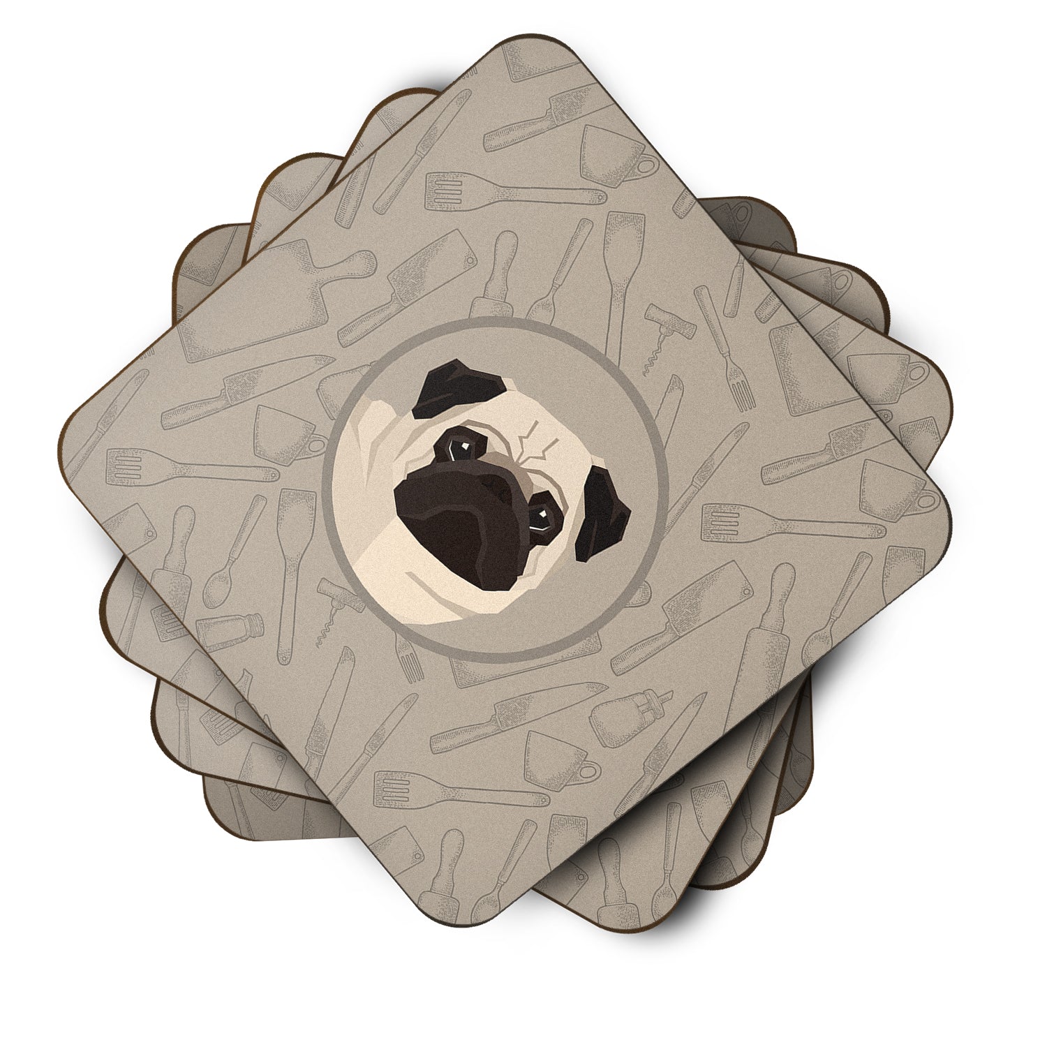 Pug In the Kitchen Foam Coasters Set of 4 Cup Coasters for Indoor Outdoor, Tabletop Protection, Anti Slip, Mouse pad Material