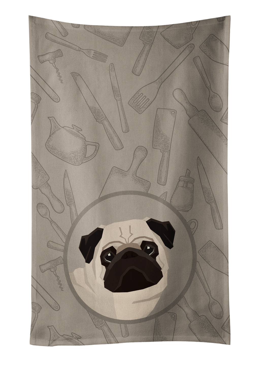 Pug In the Kitchen Kitchen Towel Velour Plush Front and Cotton Loop Back Machine Washable