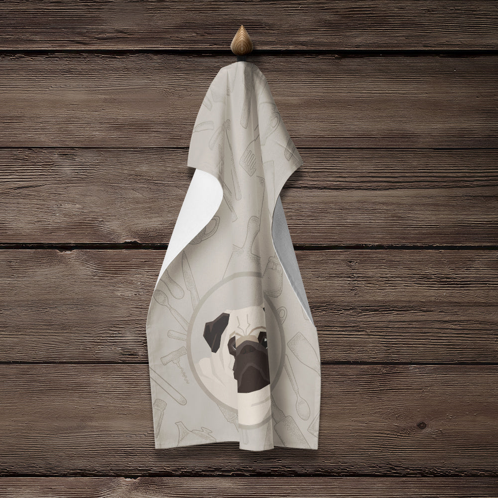 Pug In the Kitchen Kitchen Towel Velour Plush Front and Cotton Loop Back Machine Washable