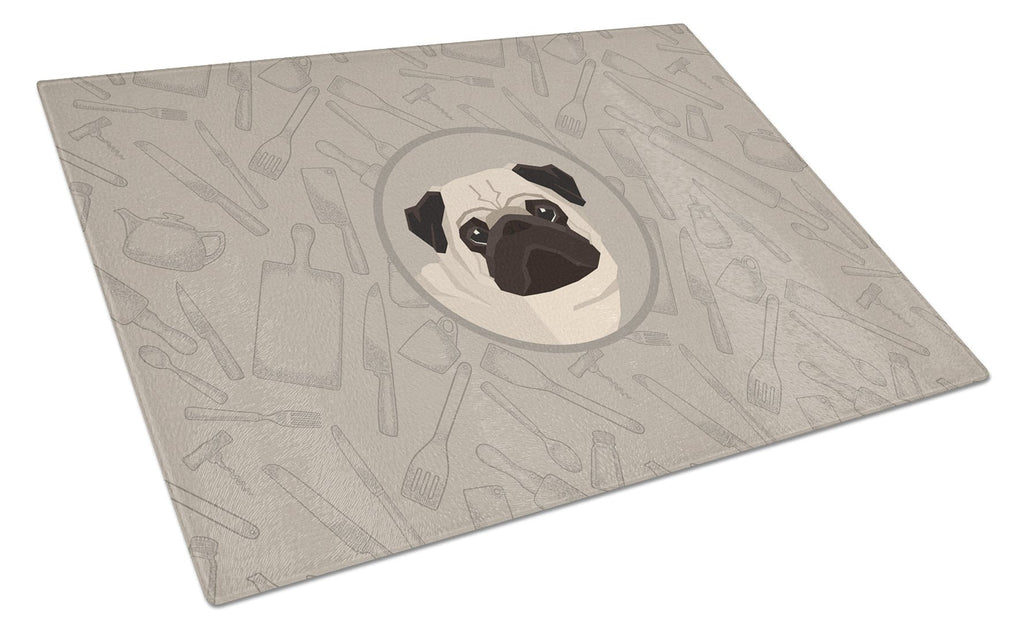 Pug In the Kitchen Cutting Board Tempered Glass Kitchen Cutting Surface, Heat Resistant Chopping, Non-Slip Feet, Food Prep & Serving