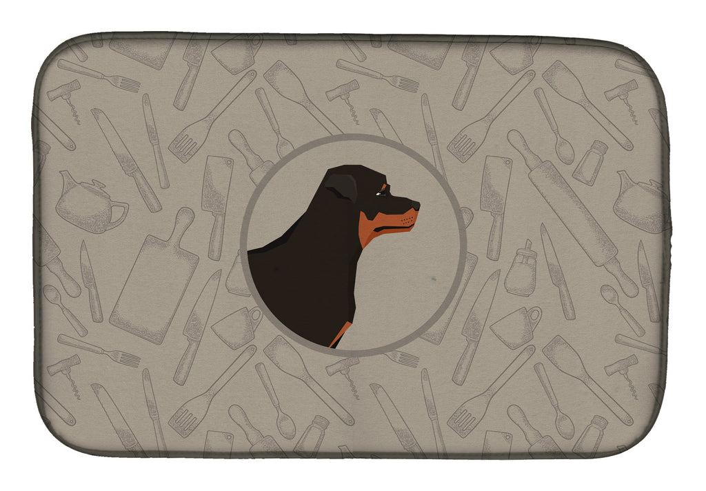 Rottweiler In the Kitchen Dish Drying Mat Absorbent Dish Drying Mat Pad for Kitchen Counter Dish Drainer Mat for Countertop, 14 x 21", Multicolor