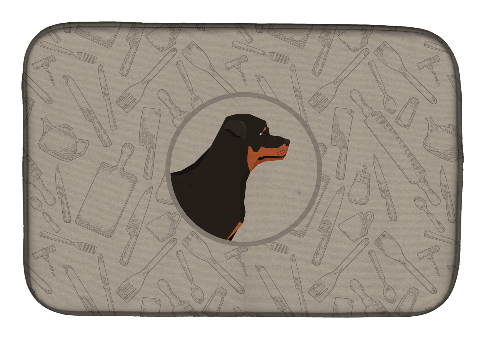 Rottweiler In the Kitchen Dish Drying Mat Absorbent Dish Drying Mat Pad for Kitchen Counter Dish Drainer Mat for Countertop, 14 x 21", Multicolor