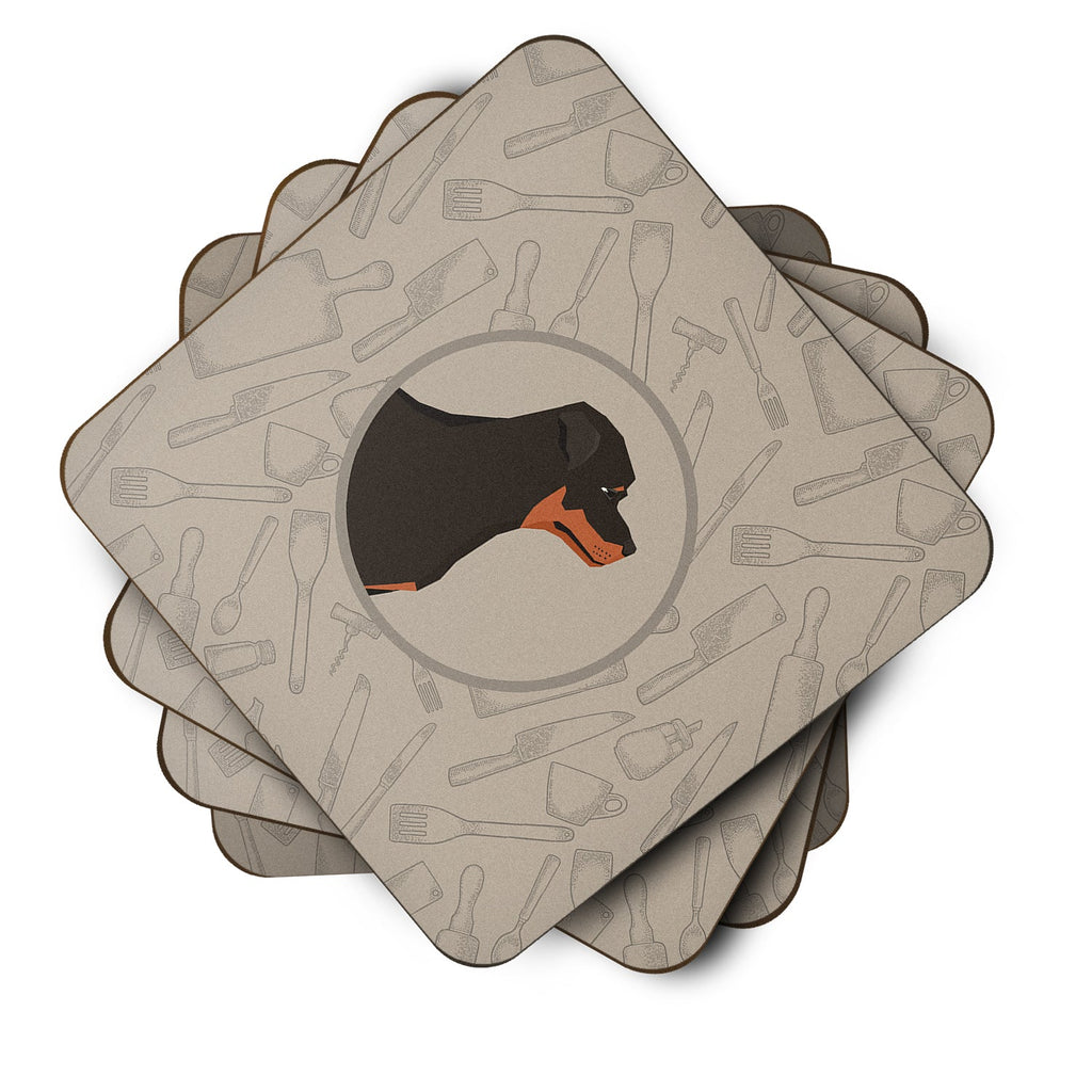 Rottweiler In the Kitchen Foam Coasters Set of 4 Cup Coasters for Indoor Outdoor, Tabletop Protection, Anti Slip, Mouse pad Material