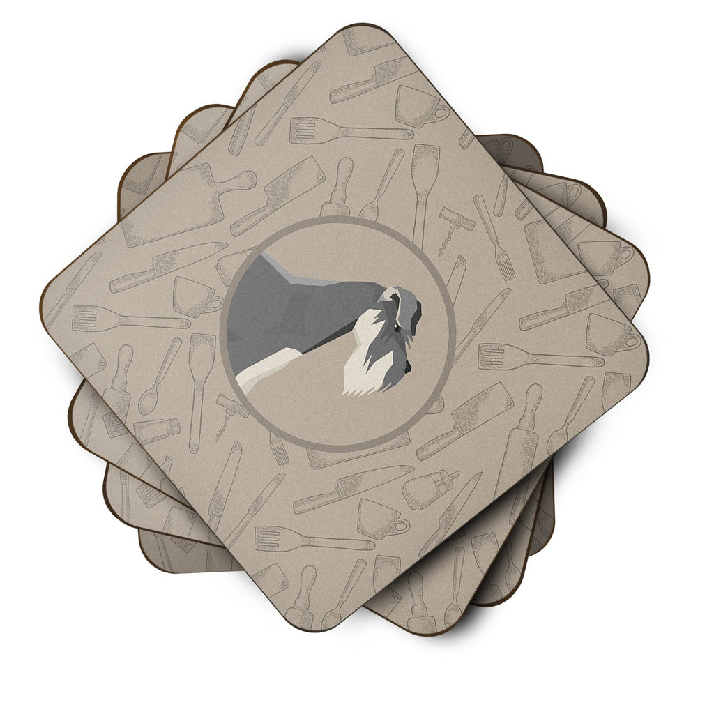 Schnauzer In the Kitchen Foam Coasters Set of 4 Cup Coasters for Indoor Outdoor, Tabletop Protection, Anti Slip, Mouse pad Material