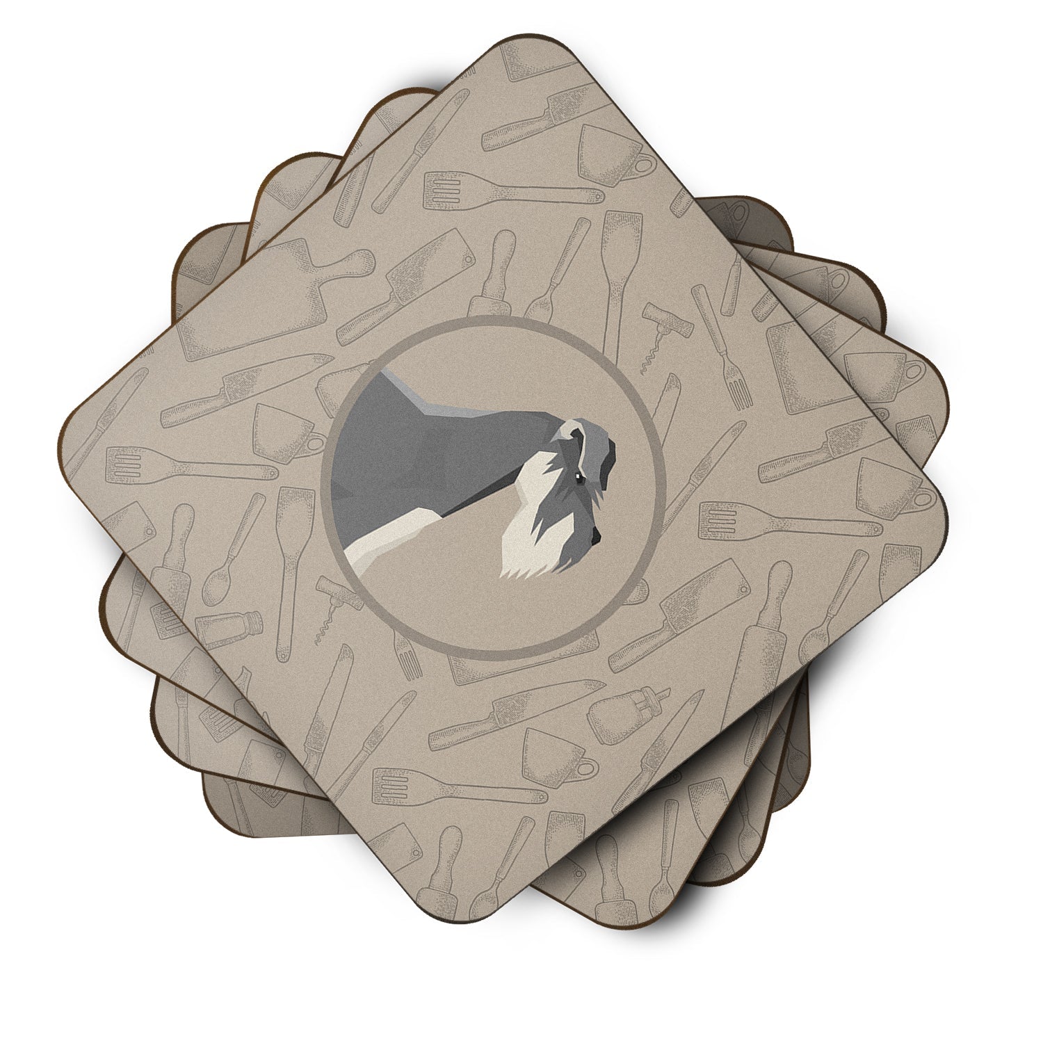 Schnauzer In the Kitchen Foam Coasters Set of 4 Cup Coasters for Indoor Outdoor, Tabletop Protection, Anti Slip, Mouse pad Material