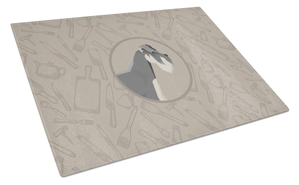 Schnauzer In the Kitchen Cutting Board Tempered Glass Kitchen Cutting Surface, Heat Resistant Chopping, Non-Slip Feet, Food Prep & Serving