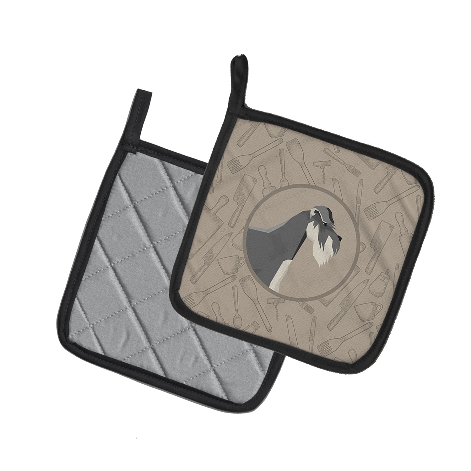 Schnauzer In the Kitchen Pot Holder Set of 2 Heat Resistant Quilted Hot Pads 7.5 x 7.5 Inch, Insulated Kitchen Trivets for Cooking & Baking
