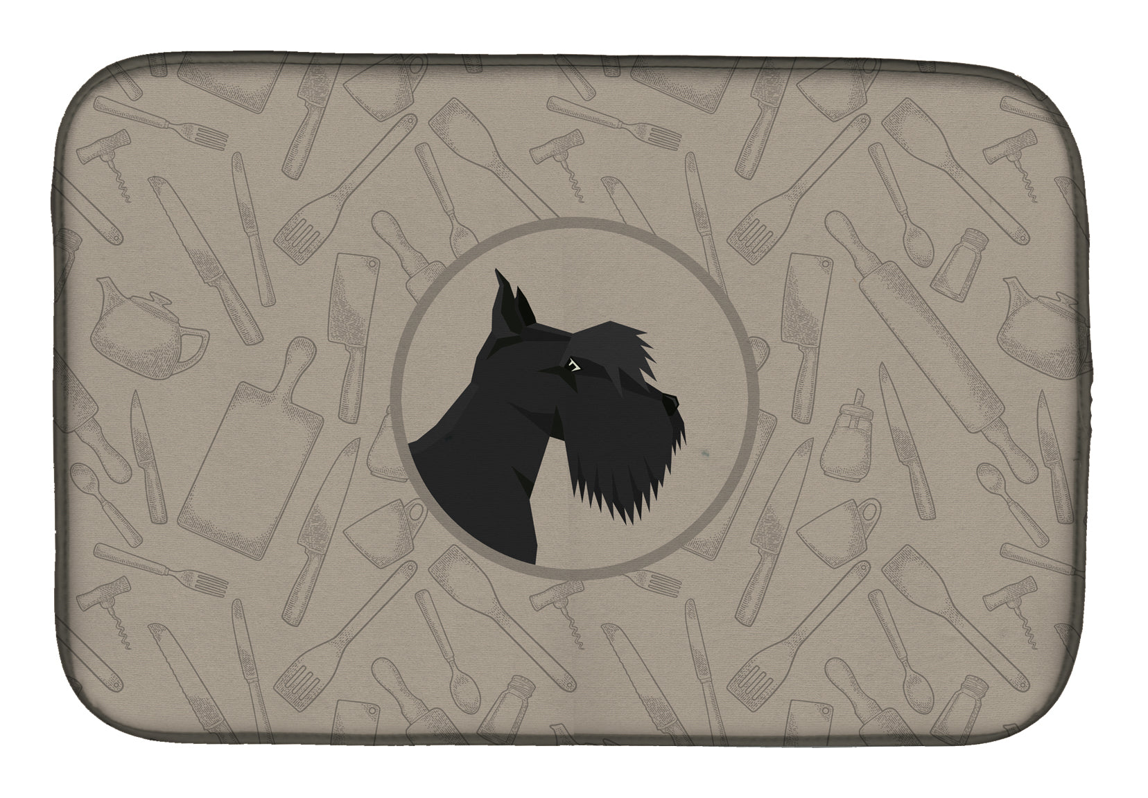 Scottish Terrier In the Kitchen Dish Drying Mat Absorbent Dish Drying Mat Pad for Kitchen Counter Dish Drainer Mat for Countertop, 14 x 21", Multicolor
