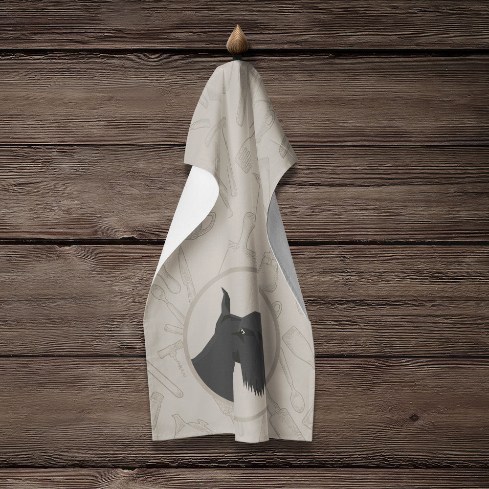 Scottish Terrier In the Kitchen Kitchen Towel Velour Plush Front and Cotton Loop Back Machine Washable