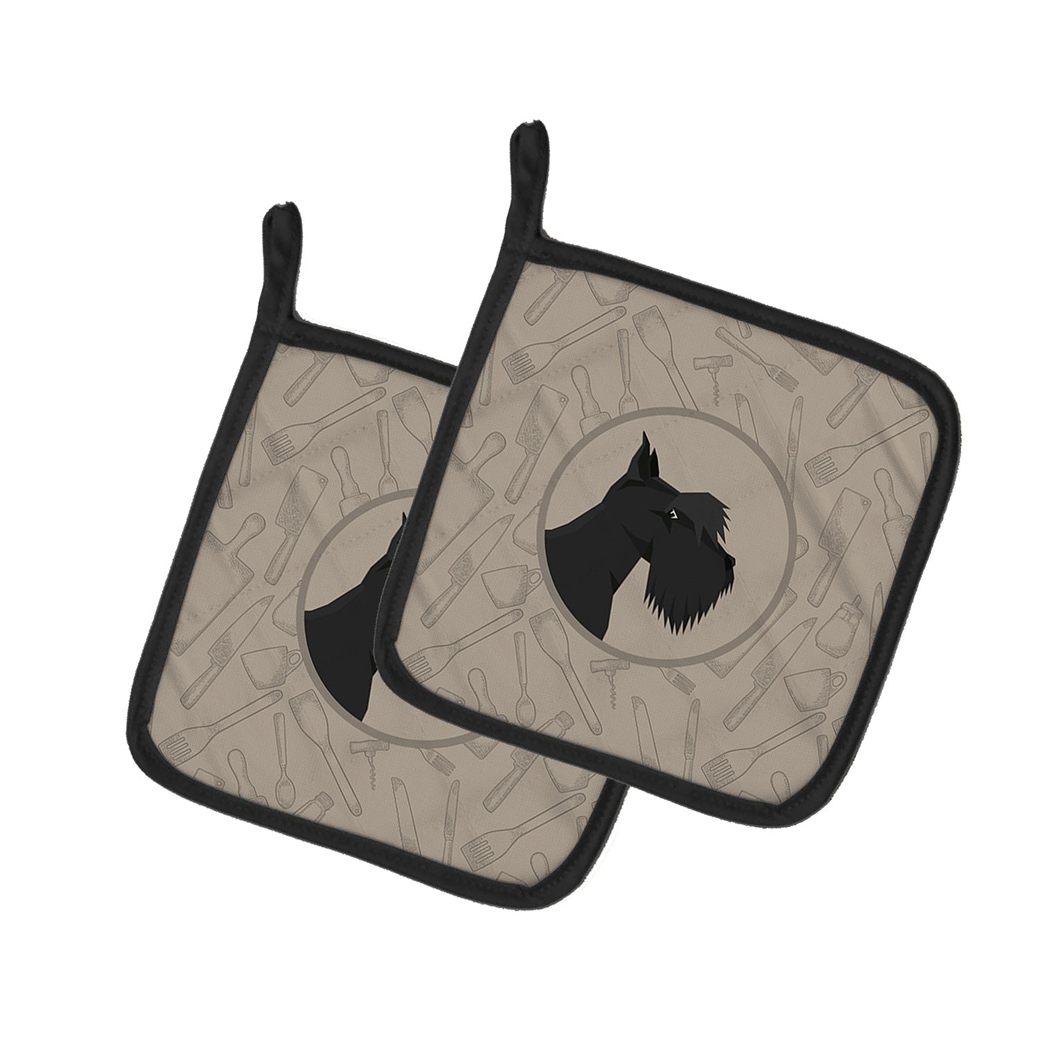 Scottish Terrier In the Kitchen Pot Holder Set of 2 Heat Resistant Quilted Hot Pads 7.5 x 7.5 Inch, Insulated Kitchen Trivets for Cooking & Baking