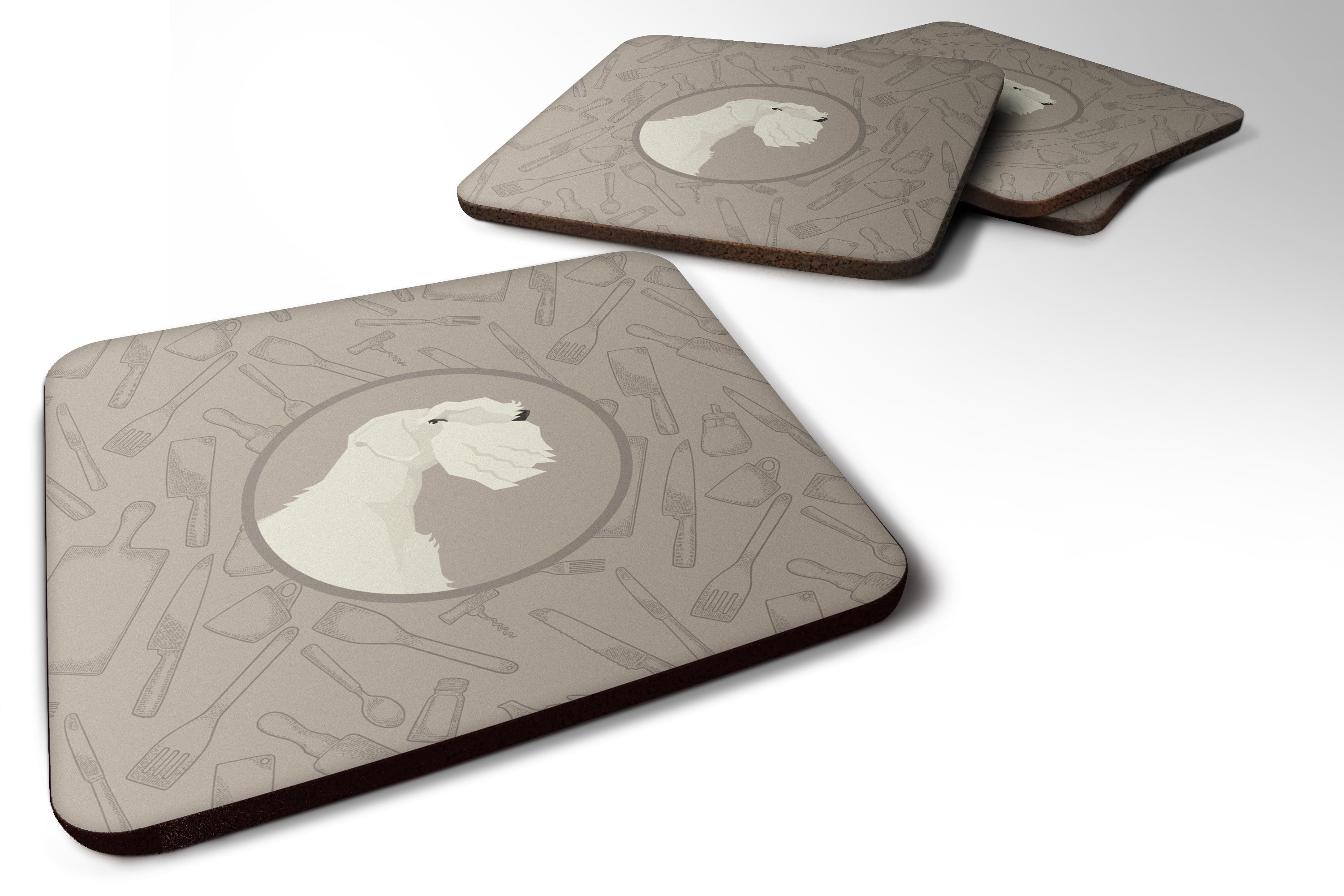 Sealyham Terrier In the Kitchen Foam Coasters Set of 4 Cup Coasters for Indoor Outdoor, Tabletop Protection, Anti Slip, Mouse pad Material