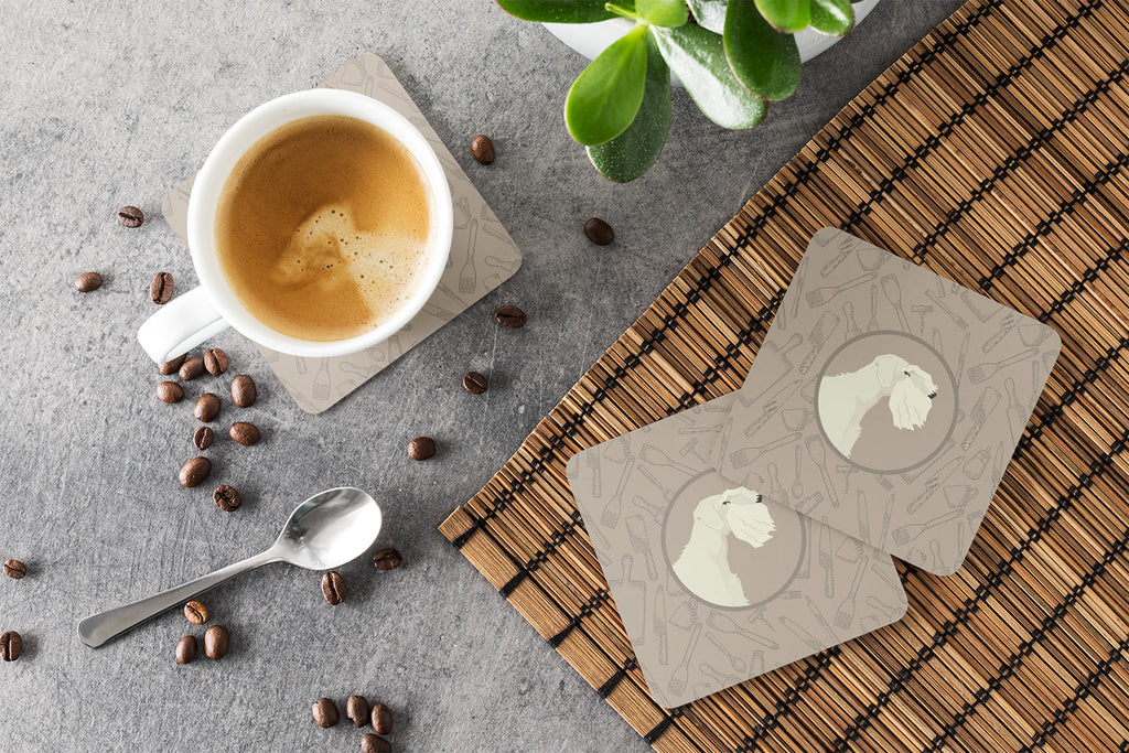 Sealyham Terrier In the Kitchen Foam Coasters Set of 4 Cup Coasters for Indoor Outdoor, Tabletop Protection, Anti Slip, Mouse pad Material