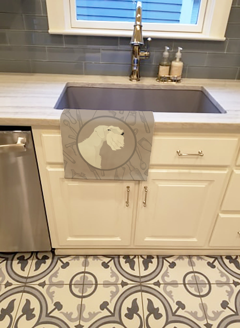 Sealyham Terrier In the Kitchen Kitchen Towel Velour Plush Front and Cotton Loop Back Machine Washable