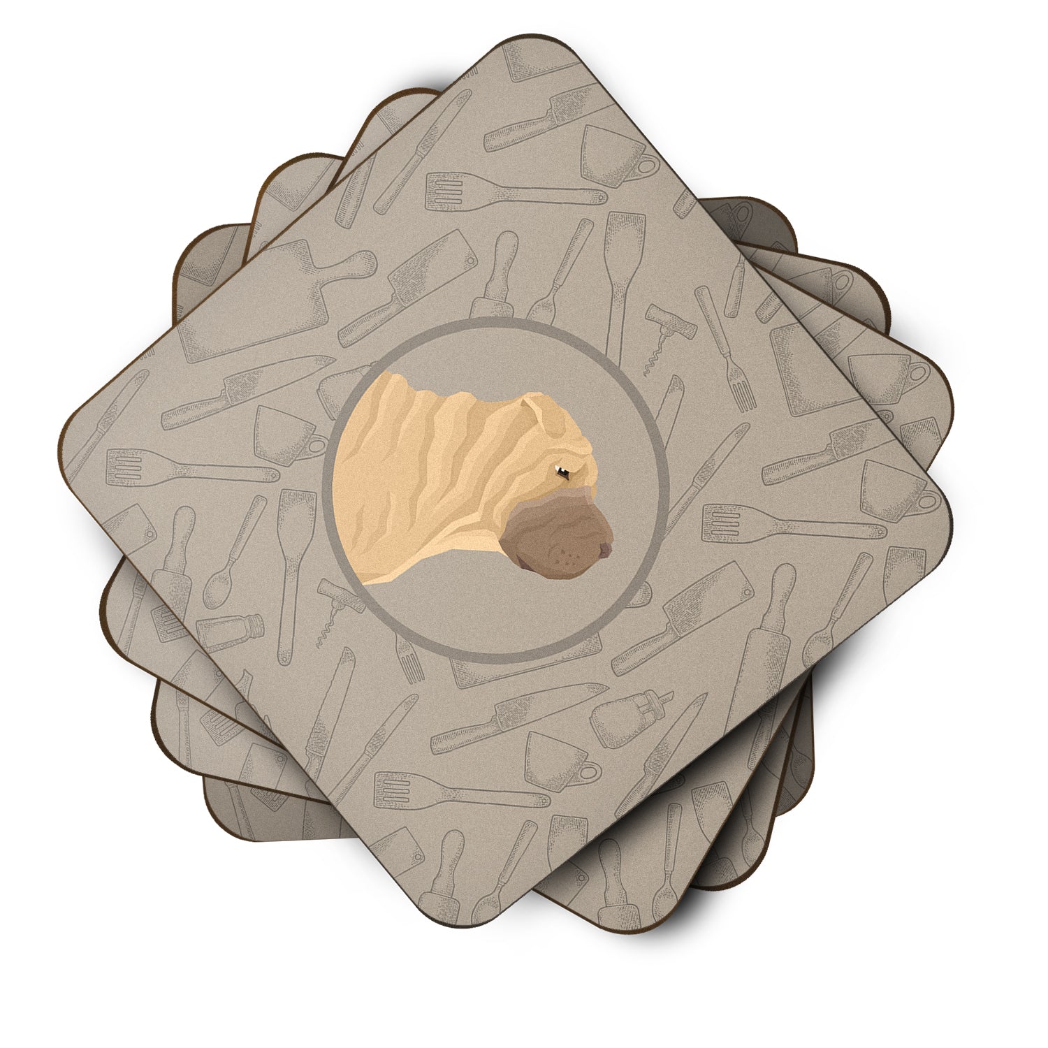 Shar Pei In the Kitchen Foam Coasters Set of 4 Cup Coasters for Indoor Outdoor, Tabletop Protection, Anti Slip, Mouse pad Material
