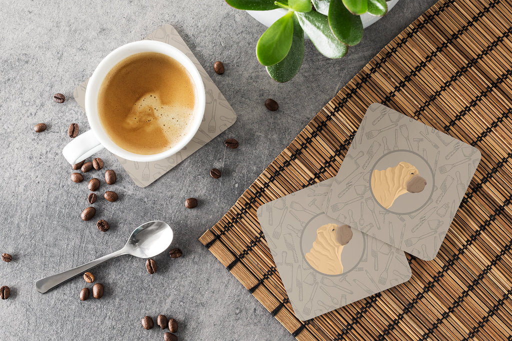 Shar Pei In the Kitchen Foam Coasters Set of 4 Cup Coasters for Indoor Outdoor, Tabletop Protection, Anti Slip, Mouse pad Material