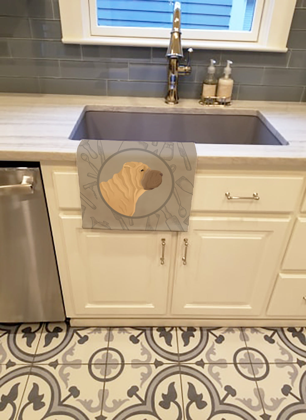 Shar Pei In the Kitchen Kitchen Towel Velour Plush Front and Cotton Loop Back Machine Washable