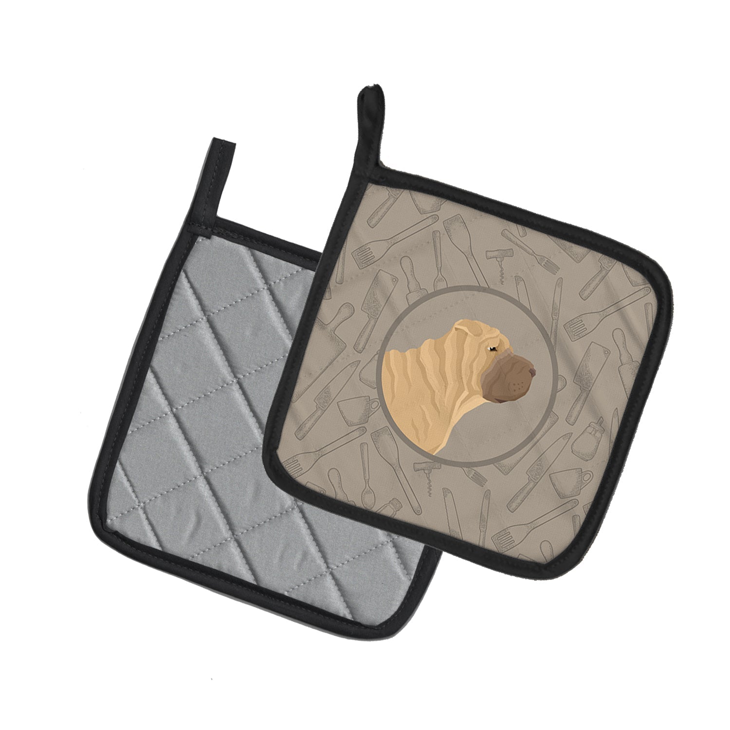 Shar Pei In the Kitchen Pot Holder Set of 2 Heat Resistant Quilted Hot Pads 7.5 x 7.5 Inch, Insulated Kitchen Trivets for Cooking & Baking