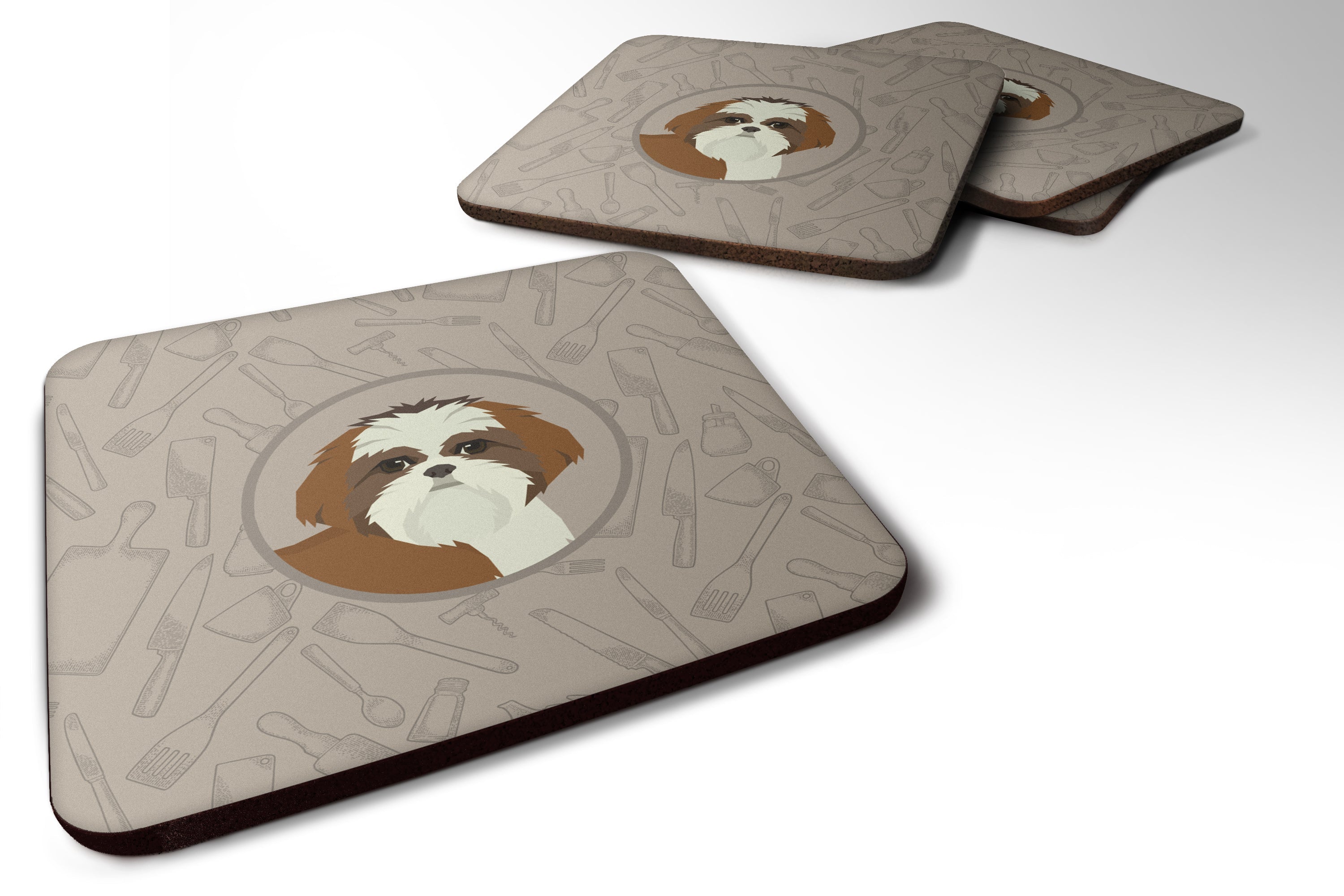 Shih Tzu In the Kitchen Foam Coasters Set of 4 Cup Coasters for Indoor Outdoor, Tabletop Protection, Anti Slip, Mouse pad Material